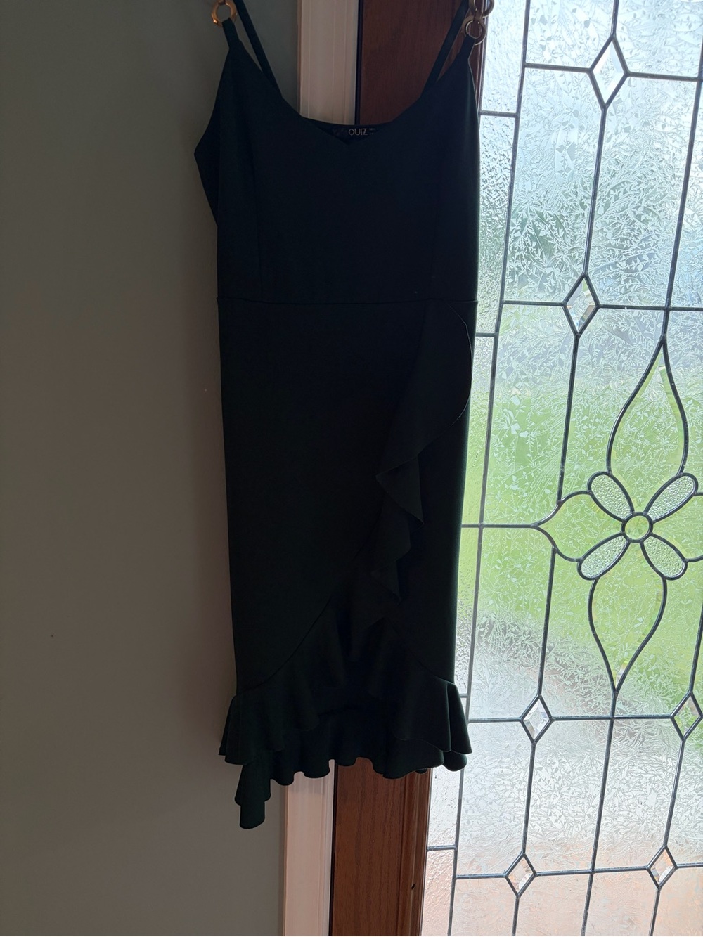 Black Ruffle-Trim Midi Dress with Adjustable Straps